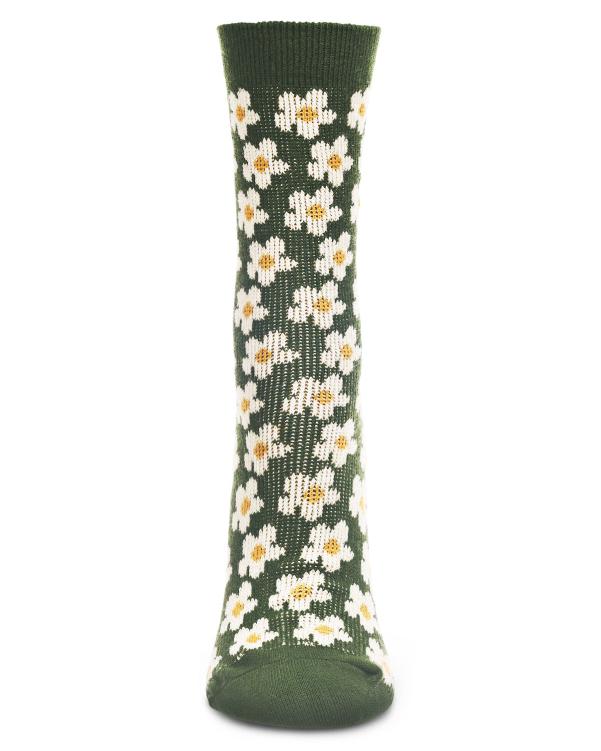 Women's Mod Vintage Style Sweet Daisy Cotton Blend Crew Sock : Color: Forest Green