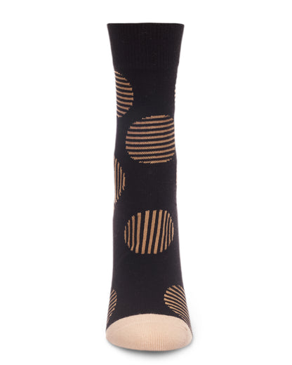 Women's Retro Striped Circle Cotton Blend Crew Sock : Color: Black