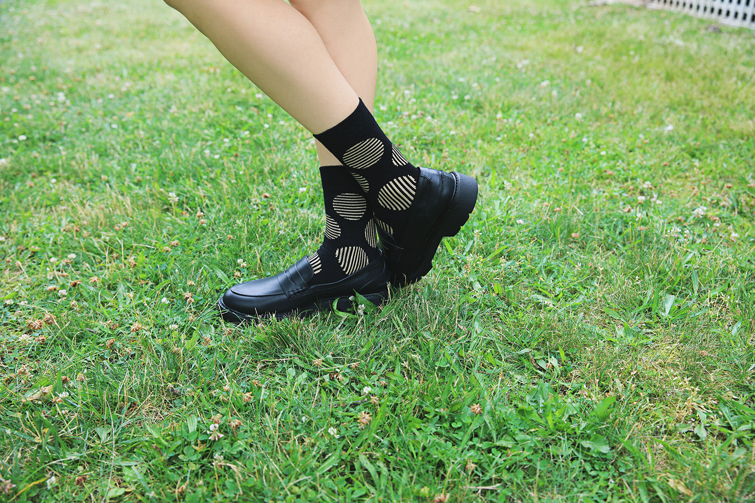 Women's Retro Striped Circle Cotton Blend Crew Sock : Color: Black