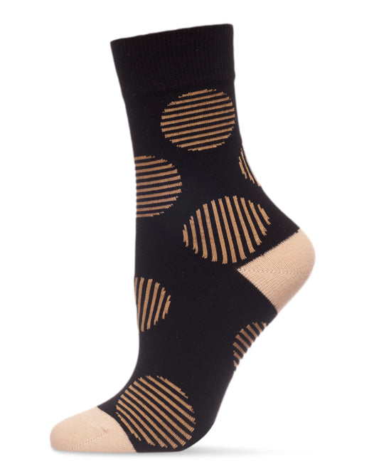 Women's Retro Striped Circle Cotton Blend Crew Sock : Color: Black