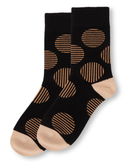Women's Retro Striped Circle Cotton Blend Crew Sock : Color: Black