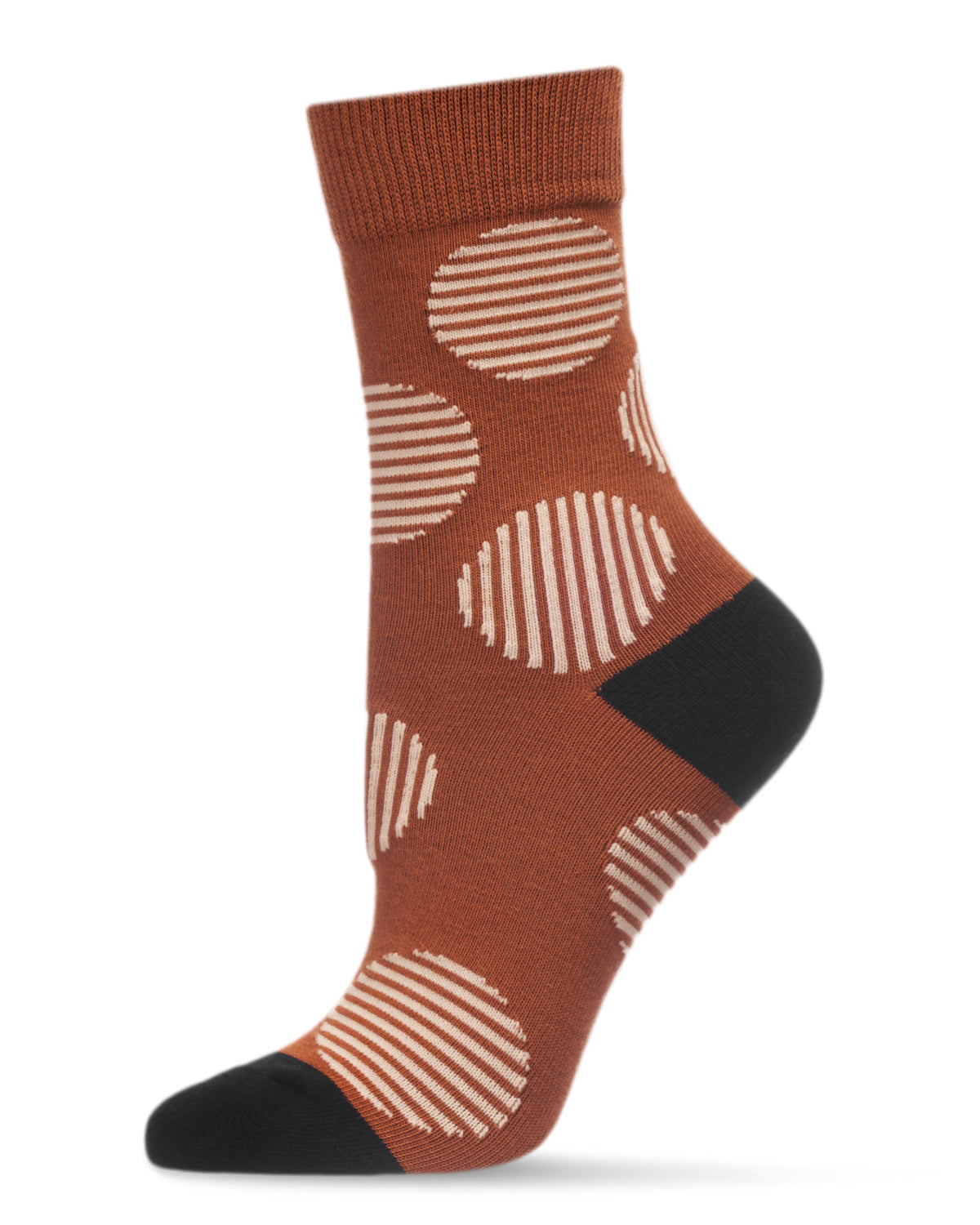 Women's Retro Striped Circle Cotton Blend Crew Sock : Color: Caramel