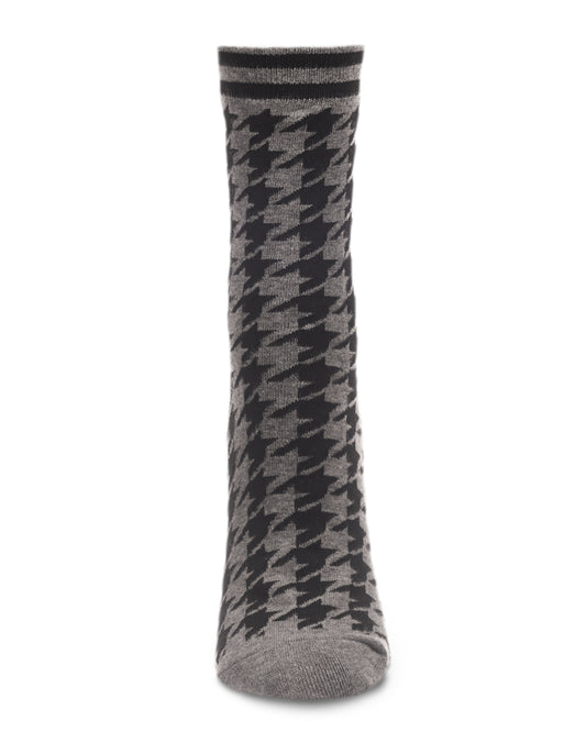 Women's Classic Houndstooth Cotton Blend Crew Sock : Color: White