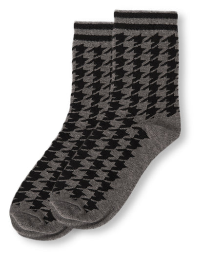Women's Classic Houndstooth Cotton Blend Crew Sock : Color: White