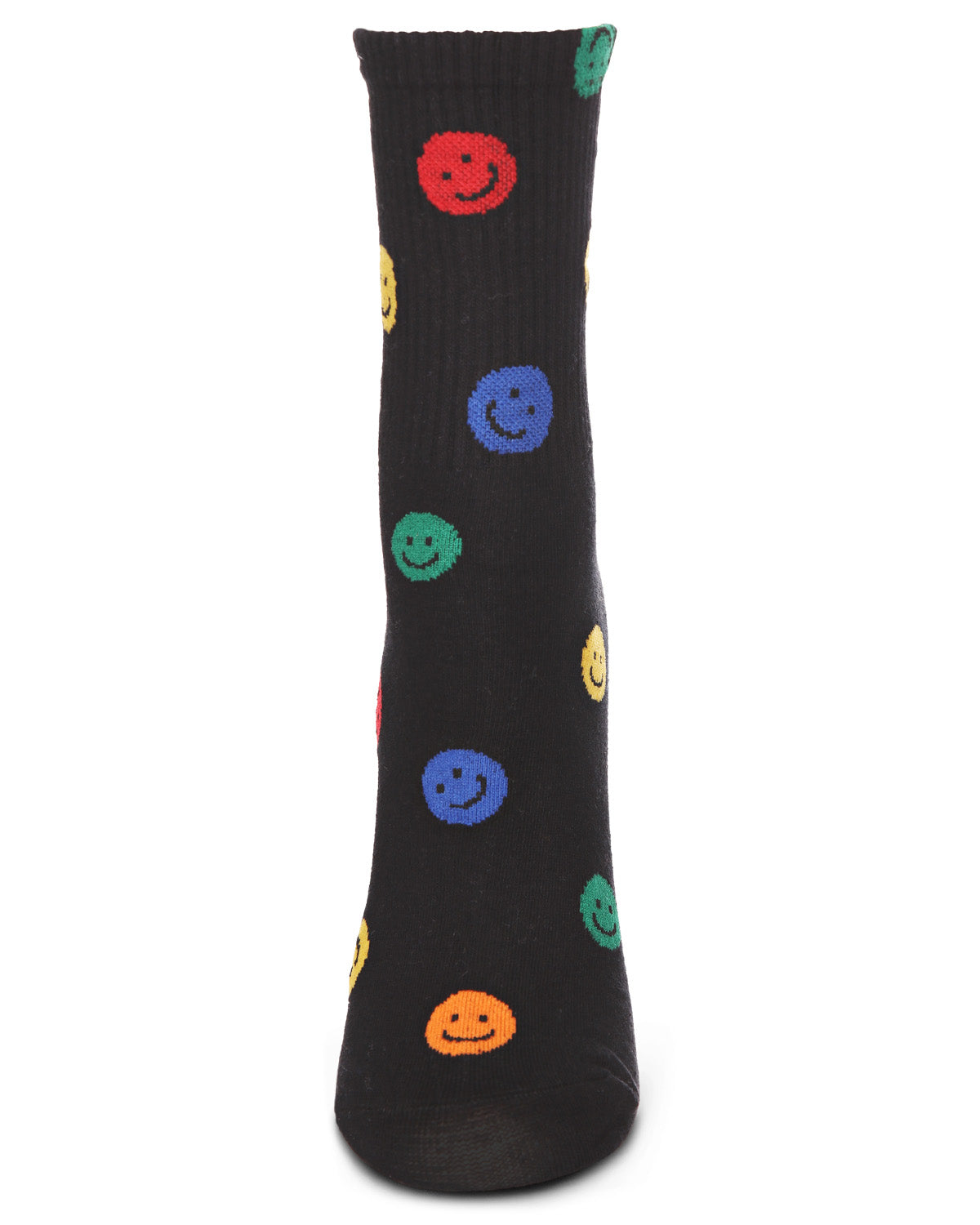Women's Happy Days Cotton Blend Smiley Face Crew Sock : Color: Black
