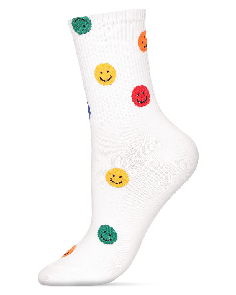 Women's Happy Days Cotton Blend Smiley Face Crew Sock