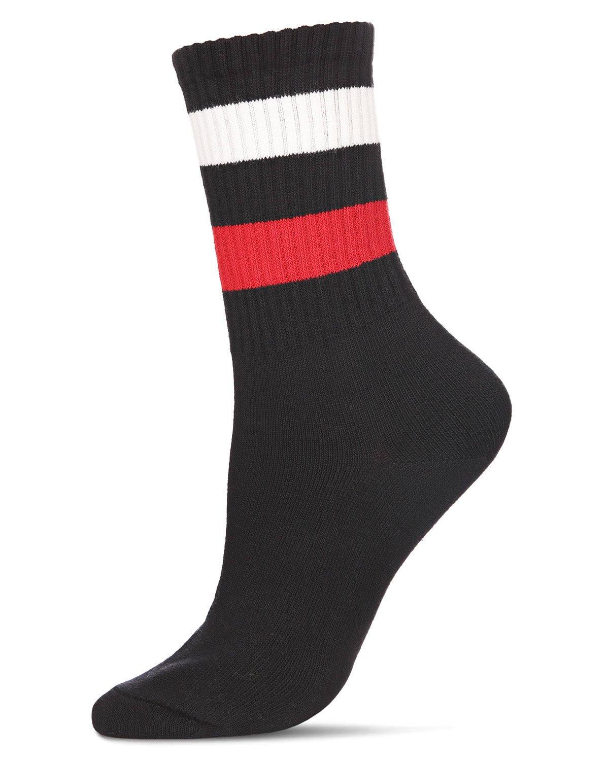 Women's Thick Tennis Stripe Cotton Blend Crew Sock : Color: Black