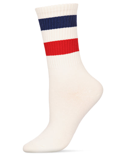 Women's Thick Tennis Stripe Cotton Blend Crew Sock : Color: Ivory