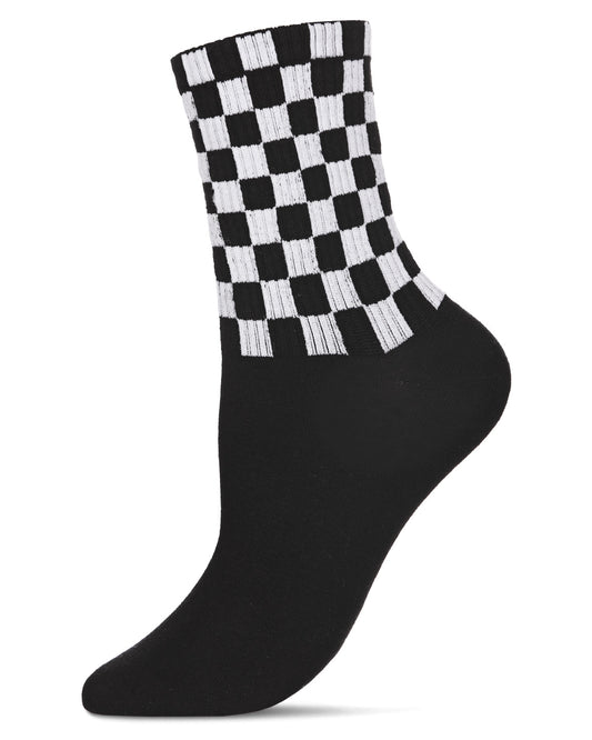 Women's Athletic Checkered Cotton Blend Crew Sock : Color: Black