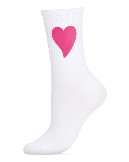 Women's Floating Heart Cotton Blend Crew Sock : Color: White