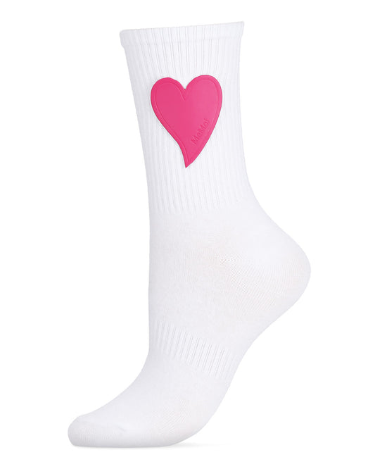 Women's Floating Heart Cotton Blend Crew Sock : Color: White