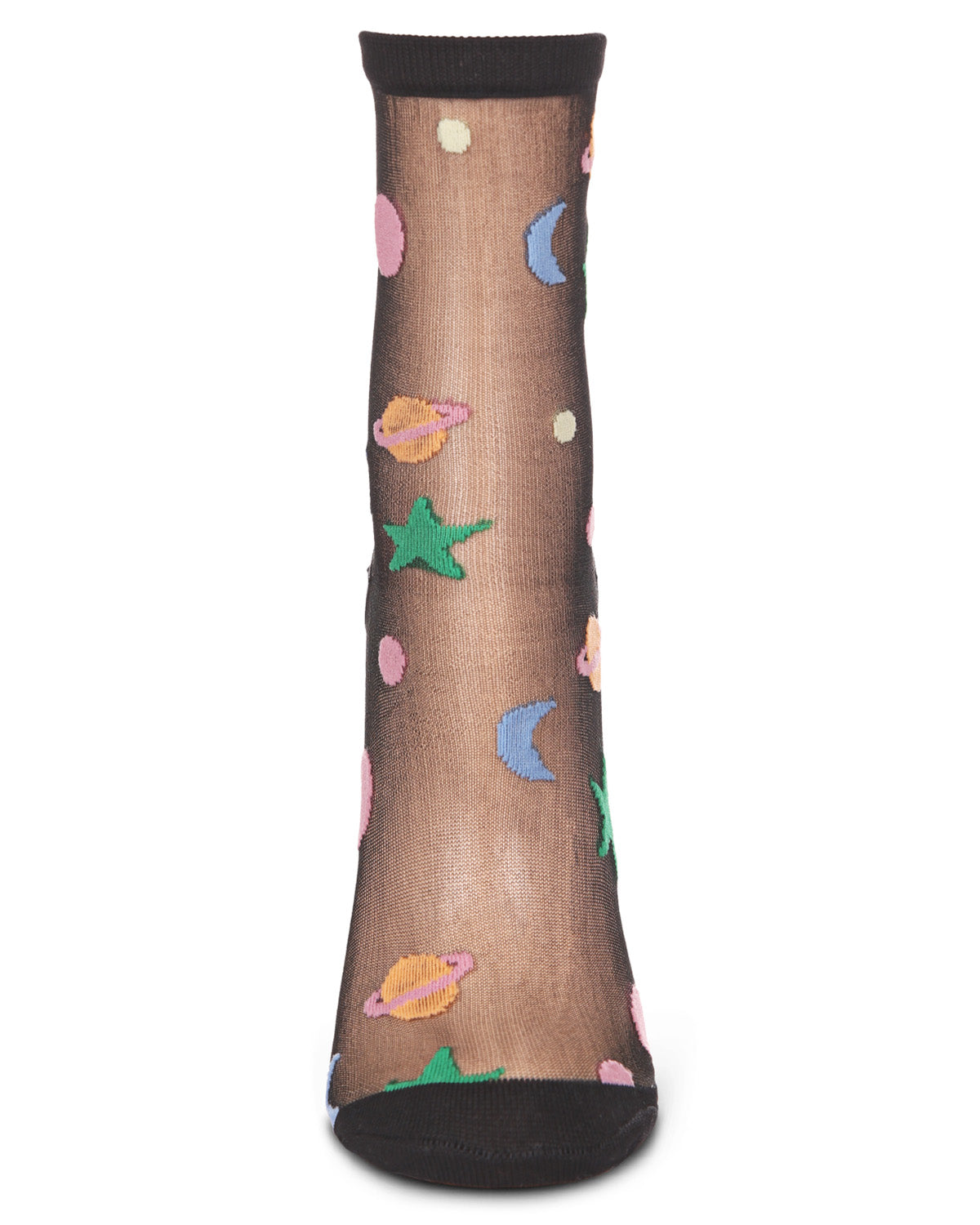 Women's Colorful Outer Space Sheer Crew Socks : Color: Black