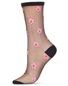Women's Delightful Daisies Sheer Crew Socks : Color: Black