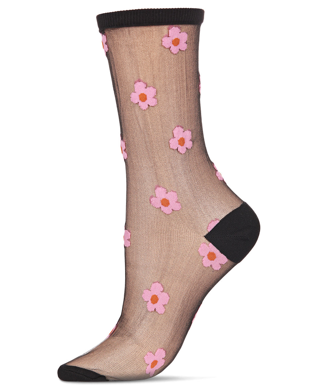 Women's Delightful Daisies Sheer Crew Socks : Color: Black