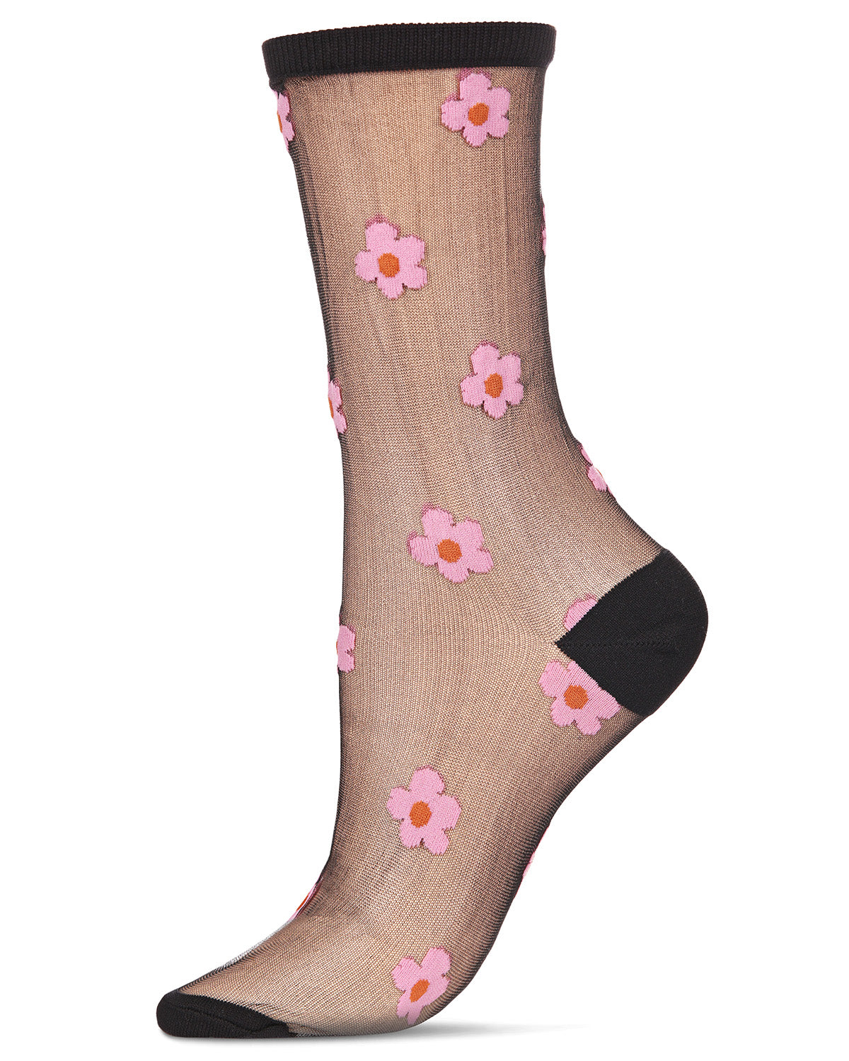 Women's Delightful Daisies Sheer Crew Socks : Color: Black