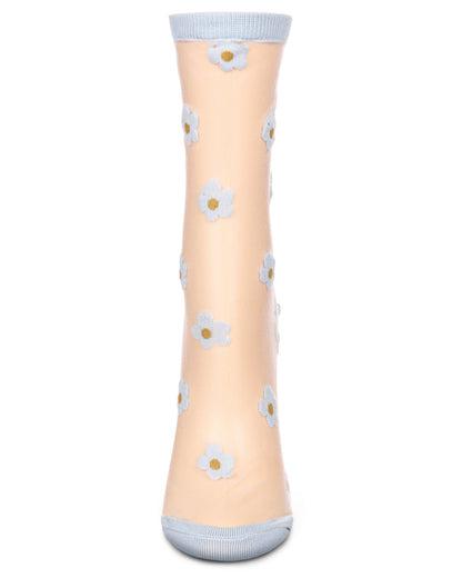 Women's Delightful Daisies Sheer Crew Socks : Color: Light Blue