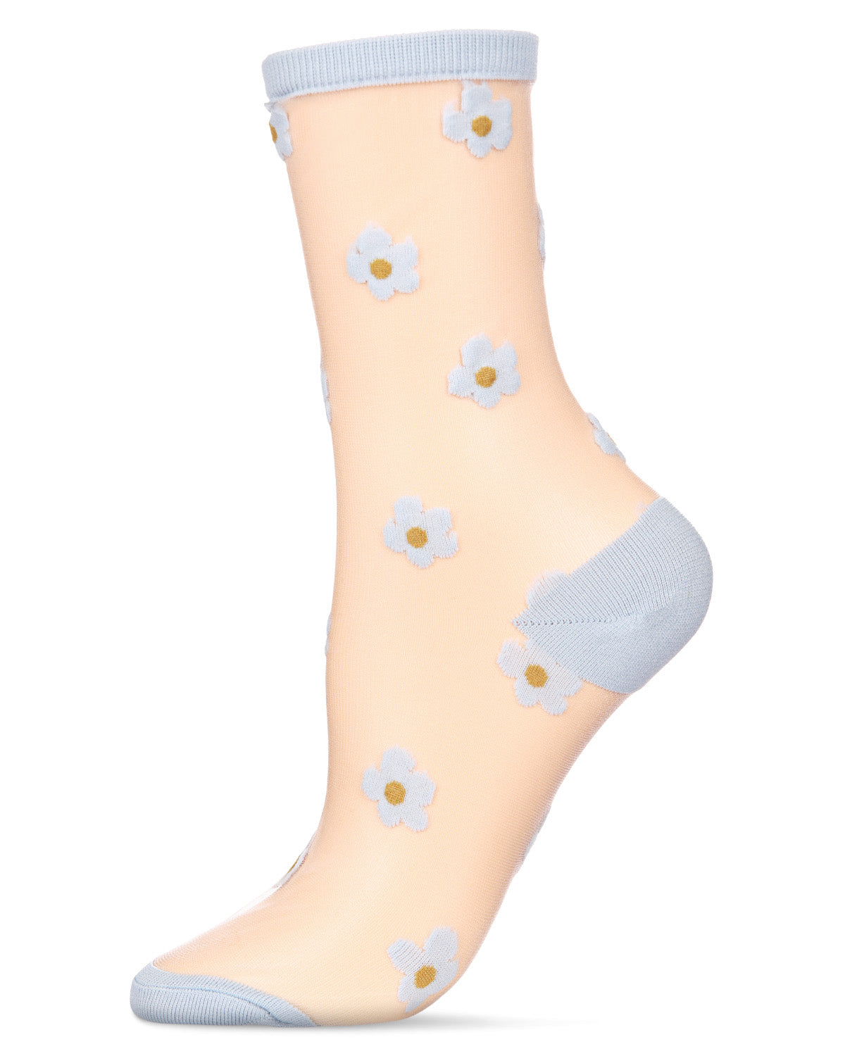 Women's Delightful Daisies Sheer Crew Socks : Color: Light Blue
