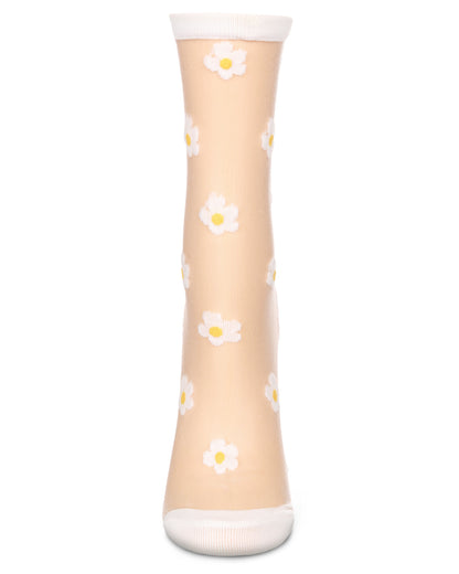 Women's Delightful Daisies Sheer Crew Socks : Color: White 