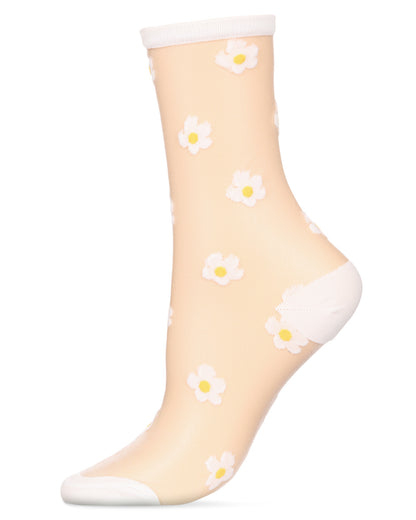 Women's Delightful Daisies Sheer Crew Socks : Color: White