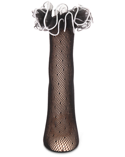 Women's Swiss Dot Ruffle Lace Cuff Sheer Crew Socks : Color: Black