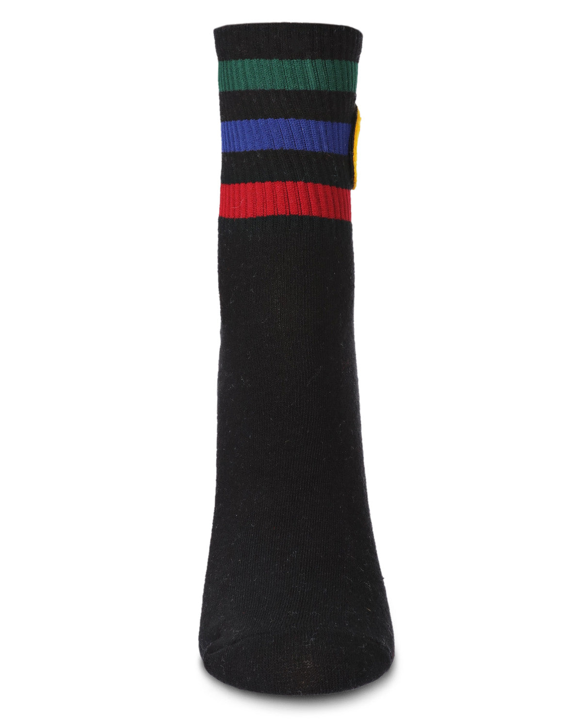 Women's Smiley Terry Patch Stripe Crew Socks : Color: Black