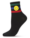 Women's Smiley Terry Patch Stripe Crew Socks : Color: Black