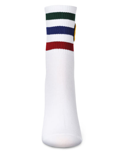Women's Smiley Terry Patch Stripe Crew Socks : Color: Black