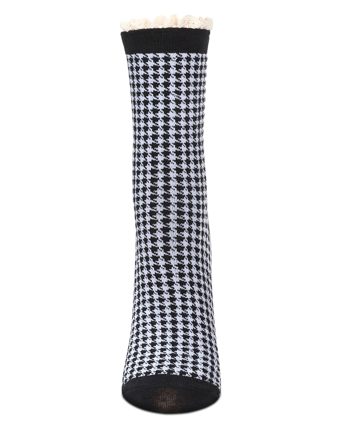 Women's Houndstooth Lace Cuff Crew Socks : Color: Black-Red