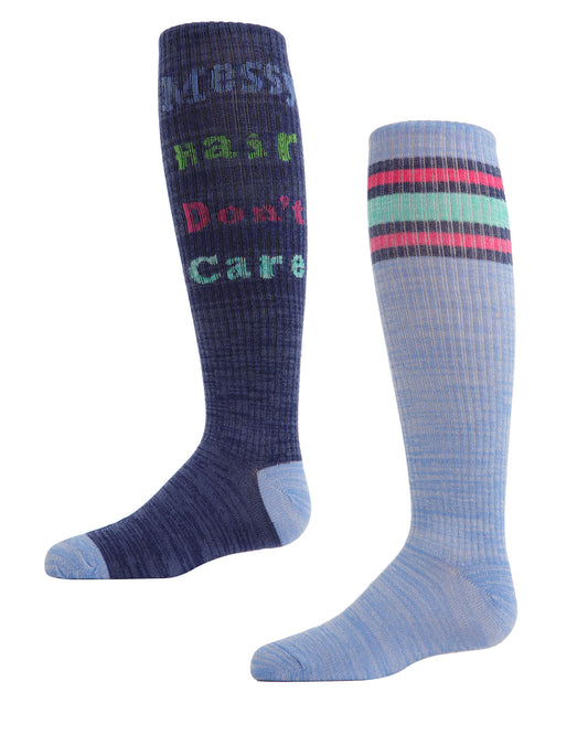 Messy Hair Don’t Care Knee High Socks 2-Pack : Color: Assorted