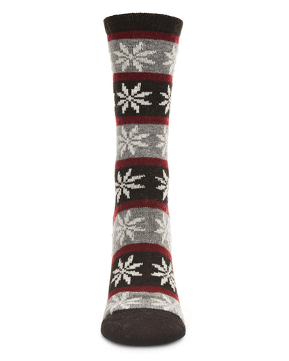 Women's Soft Snowflake Fair Isle Cashmere Blend Crew Socks : Color: Black