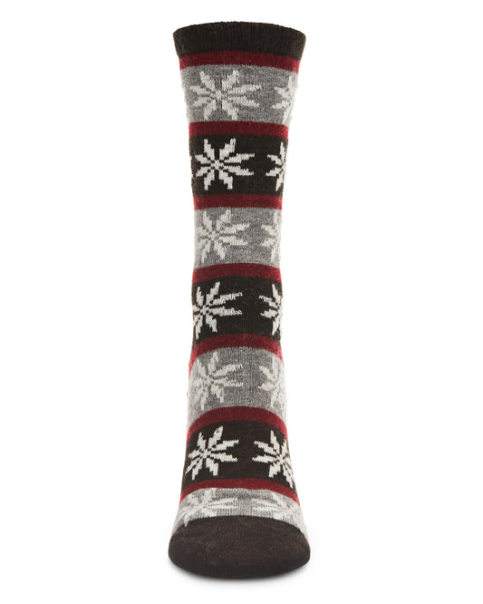 Women's Soft Snowflake Fair Isle Cashmere Blend Crew Socks : Color: Black
