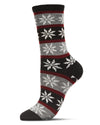 Women's Soft Snowflake Fair Isle Cashmere Blend Crew Socks : Color: Black