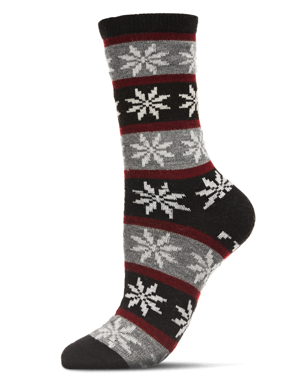 Women's Soft Snowflake Fair Isle Cashmere Blend Crew Socks : Color: Black