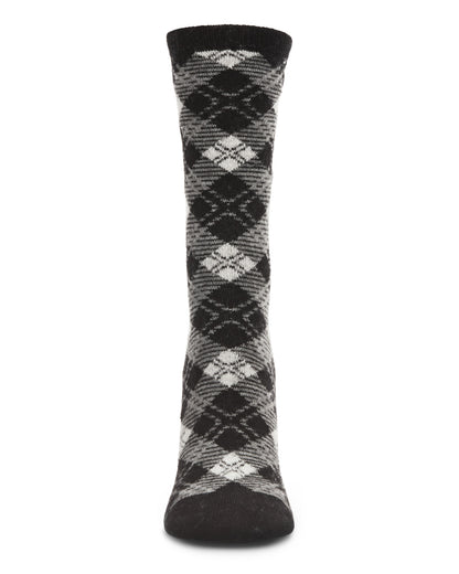 Women's Classic Diamond Overlay Cashmere Blend Crew Socks : Color: Black