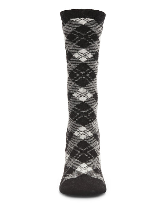 Women's Classic Diamond Overlay Cashmere Blend Crew Socks : Color: Black