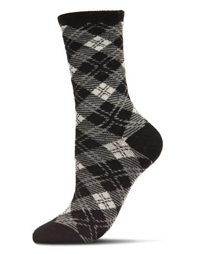Women's Classic Diamond Overlay Cashmere Blend Crew Socks : Color: Black