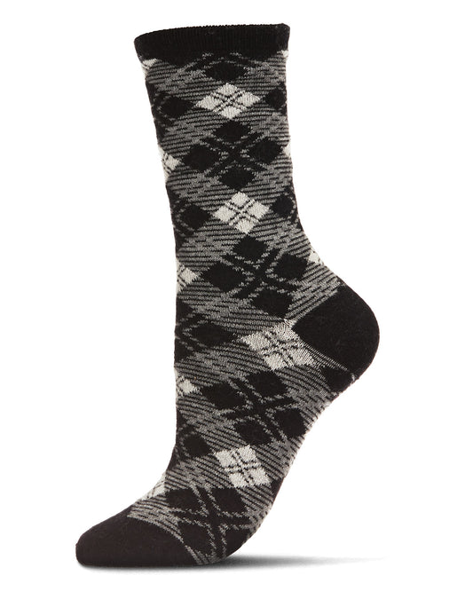 Women's Classic Diamond Overlay Cashmere Blend Crew Socks : Color: Black