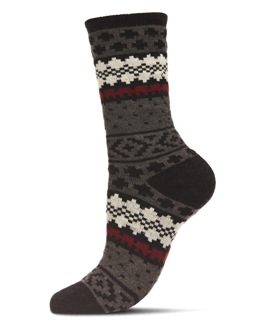 Women's Winter Fair Isle Cashmere Blend Crew Socks : Color: Black