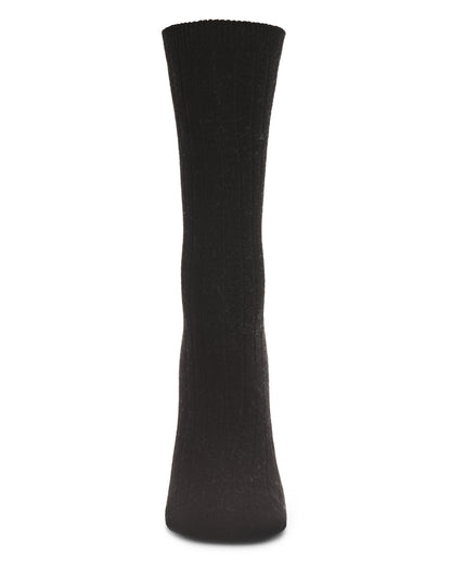 Women's Soft Solid Luxe Ribbed Cashmere Blend Crew Socks : Color: Black