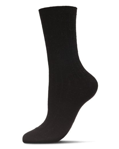 Women's Soft Solid Luxe Ribbed Cashmere Blend Crew Socks : Color: Black