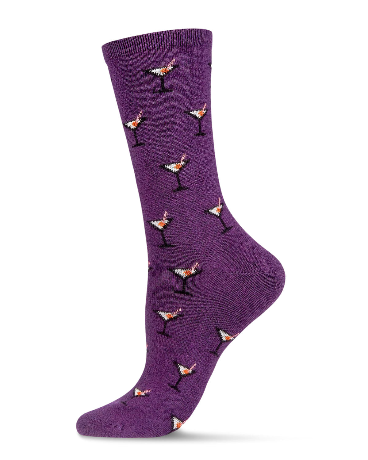Women's Soft Martini Cocktails Cashmere Blend Crew Socks : Color: Purple