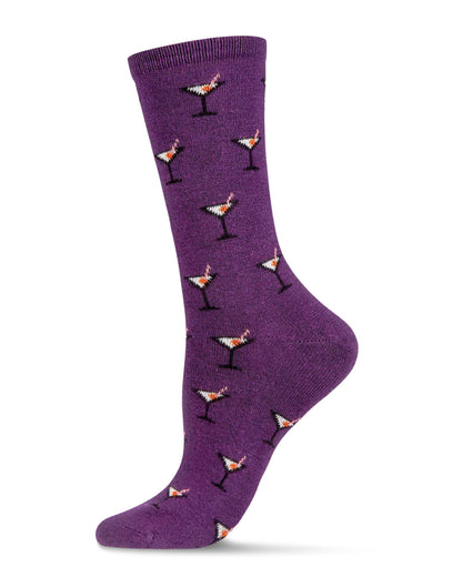 Women's Soft Martini Cocktails Cashmere Blend Crew Socks : Color: Purple