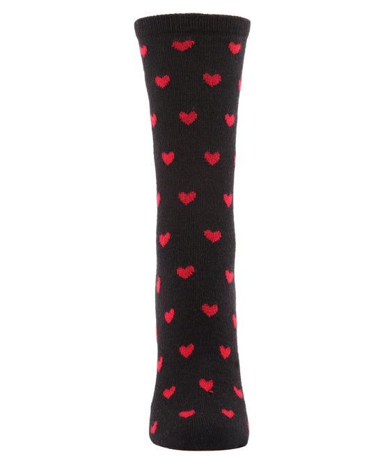 Women's Soft Heart Print Cashmere Blend Crew Sock : Color: Black