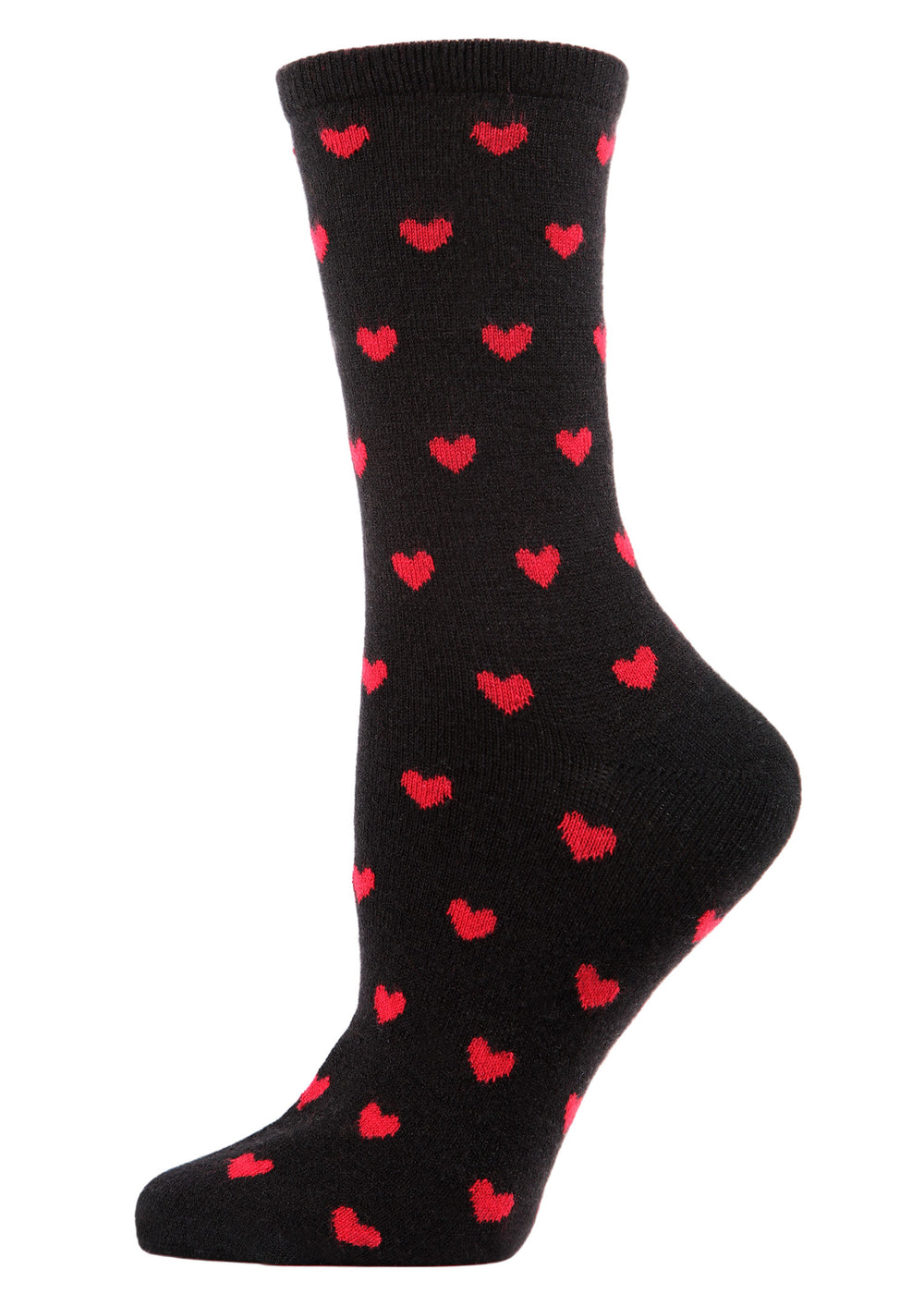 Women's Soft Heart Print Cashmere Blend Crew Sock : Color: Black