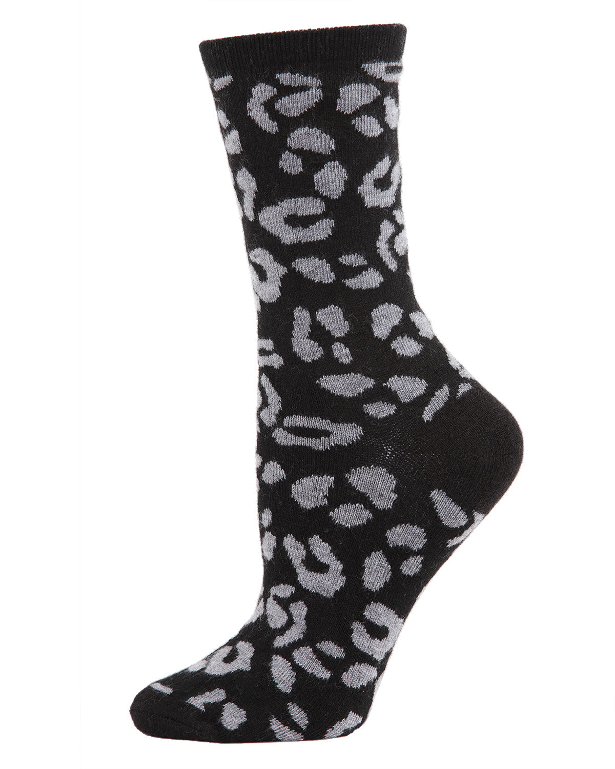 Women's Soft Leopard Animal Print Cashmere Blend Crew Socks : Color: Black