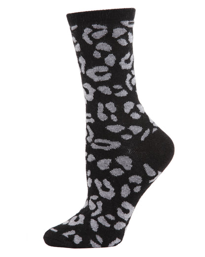 Women's Soft Leopard Animal Print Cashmere Blend Crew Socks : Color: Black