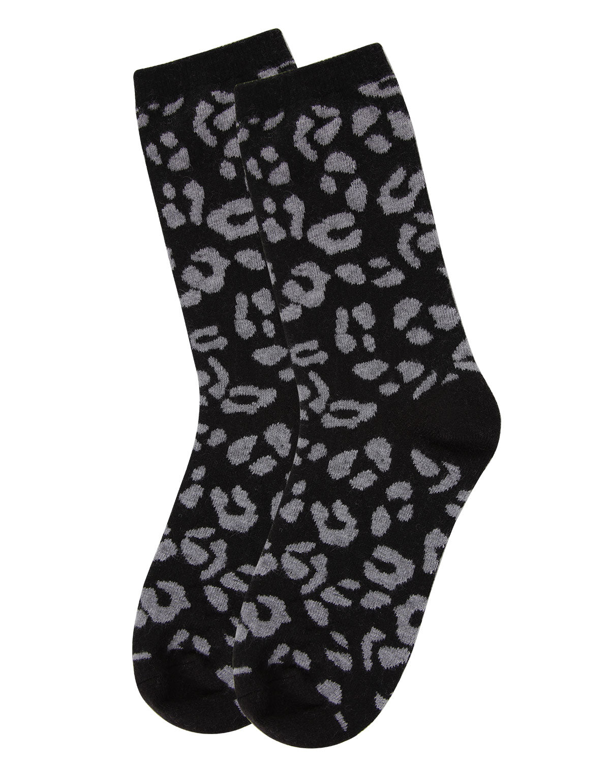 Women's Soft Leopard Animal Print Cashmere Blend Crew Socks : Color: Black