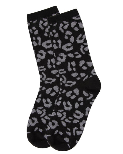 Women's Soft Leopard Animal Print Cashmere Blend Crew Socks : Color: Black