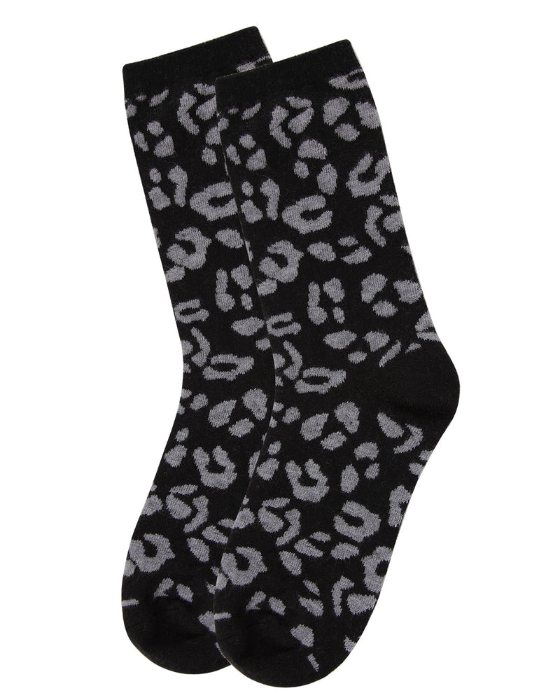 MeMoi Leopard Animal Print Cashmere Blend Crew Socks