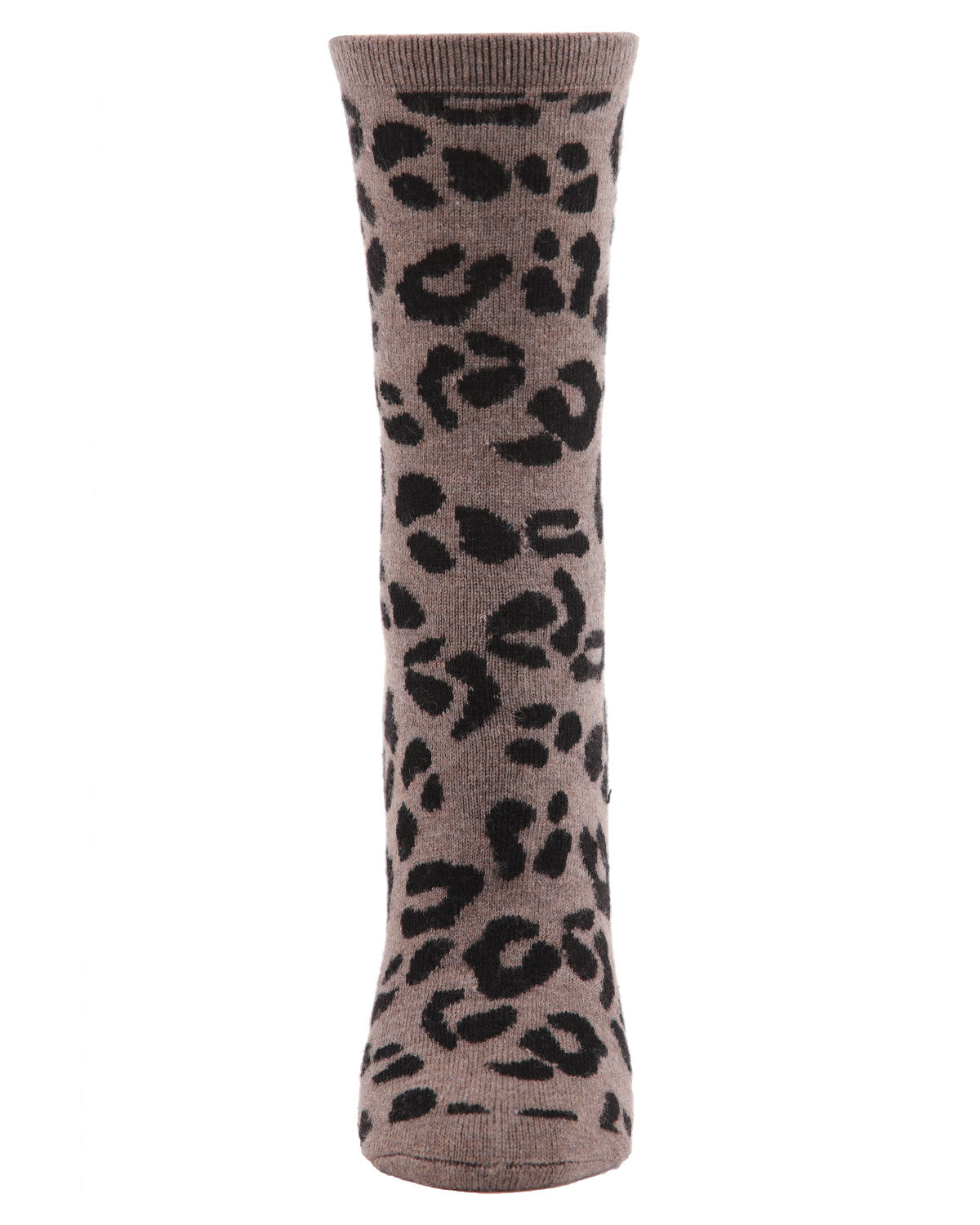 Women's Soft Leopard Animal Print Cashmere Blend Crew Socks : Color: Hemp Heather